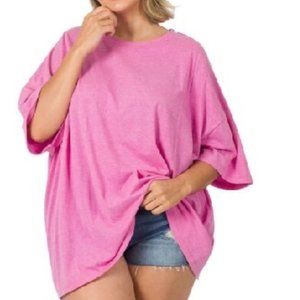 Plus Size Boyfriend T Shirt Womens Oversized Drop Shoulder Pink 1X 2X 3X